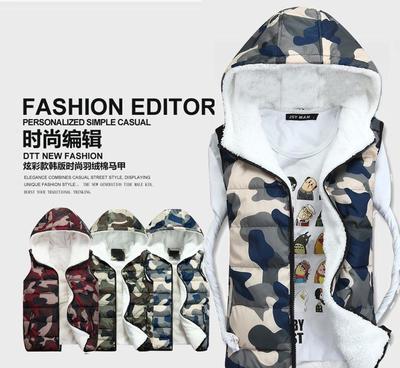 2014秋冬新款無(wú)袖棉衣 青少年情侶的羊羔絨連帽甲風(fēng)尚